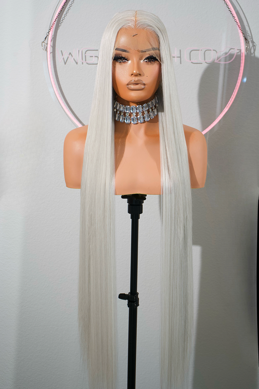 FLASH SALE DEAL LIMITED TIME⚡️ICY GRAY 13x6 40-Inch Lace Frontal Premium Fiber Blend Wig - Heat-Resistant, Luxury Long Wig for Glamorous Styling