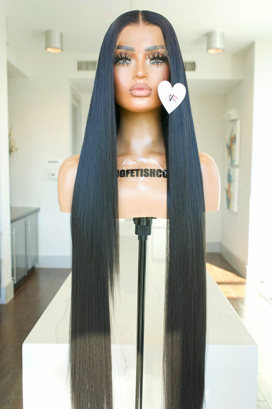 FLASH SALE DEAL LIMITED TIME⚡️BLACK 13x6 40-Inch Lace Frontal Premium Fiber Blend Wig - Heat-Resistant, Luxury Long Wig for Glamorous Styling