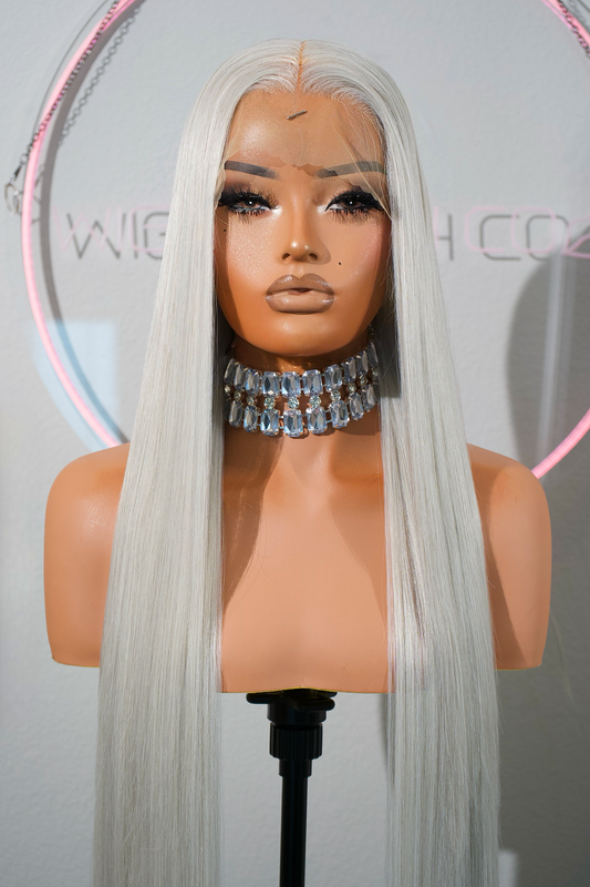 FLASH SALE DEAL LIMITED TIME⚡️ICY GRAY 13x6 40-Inch Lace Frontal Premium Fiber Blend Wig - Heat-Resistant, Luxury Long Wig for Glamorous Styling