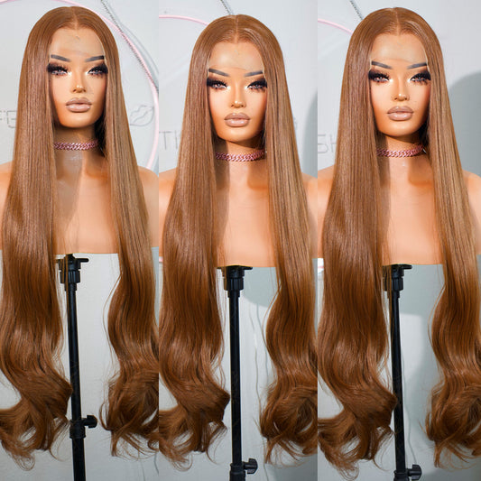 HD TRANSPARENT 13x6 PREMIUM FIBER HEAT RESISTANT 34” SYNTHETIC BLEND WIG- Cinnamon