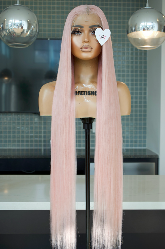 PINK 13x4 40-Inch Lace Frontal Premium Fiber Blend Wig - Heat-Resistant, Luxury Long Wig for Glamorous Styling