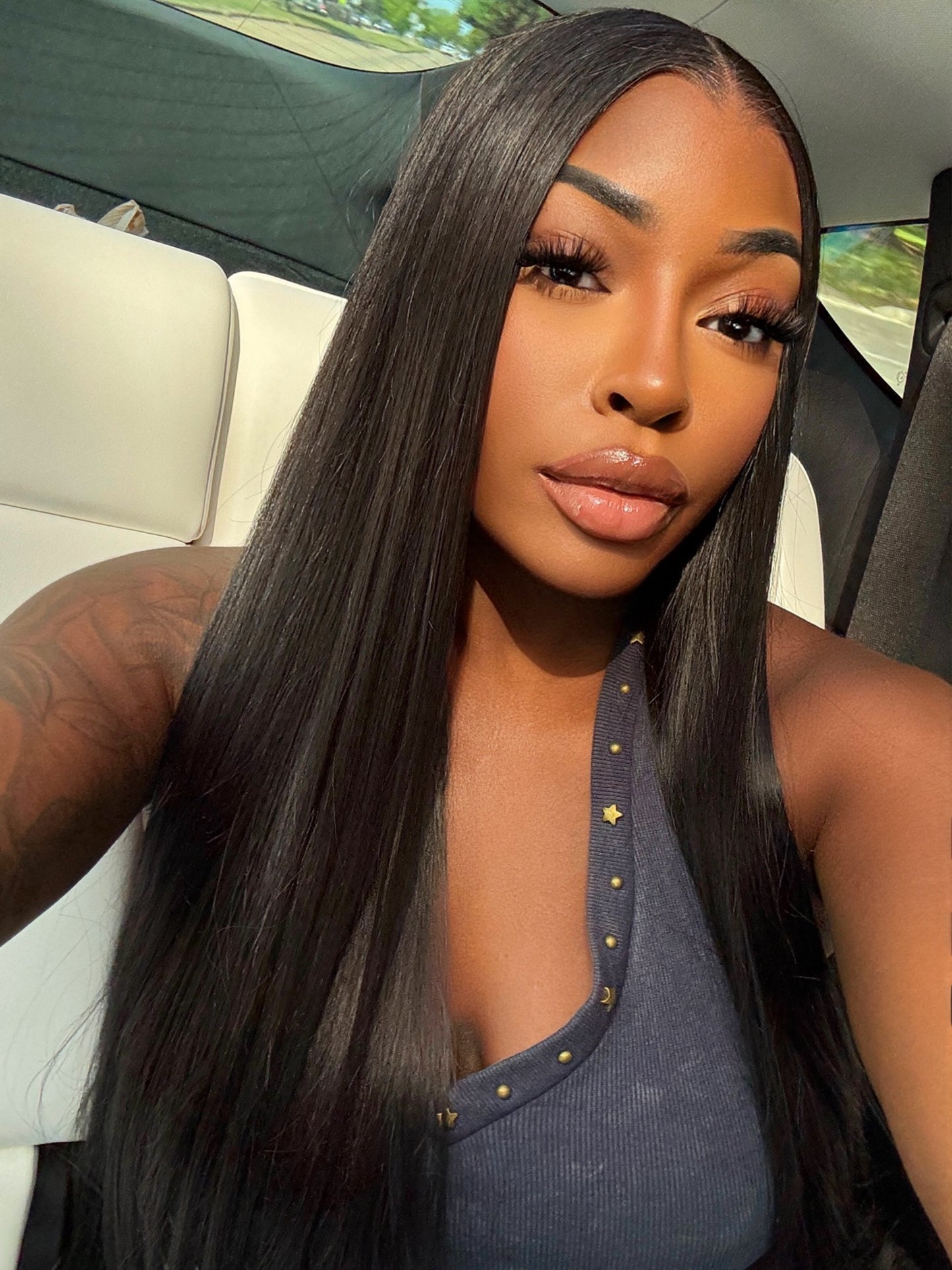 BLACK 13x6 40-Inch Lace Frontal Human Fiber Blend Wig - Heat-Resistant, Luxury Long Wig for Glamorous Styling