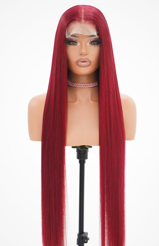 BURGUNDY RED 4x4 GLUELESS CLOSURE WIG 38-Inch Long High Quality Blend Wig - Heat-Resistant, Luxury Long Wig for Glamorous Styling