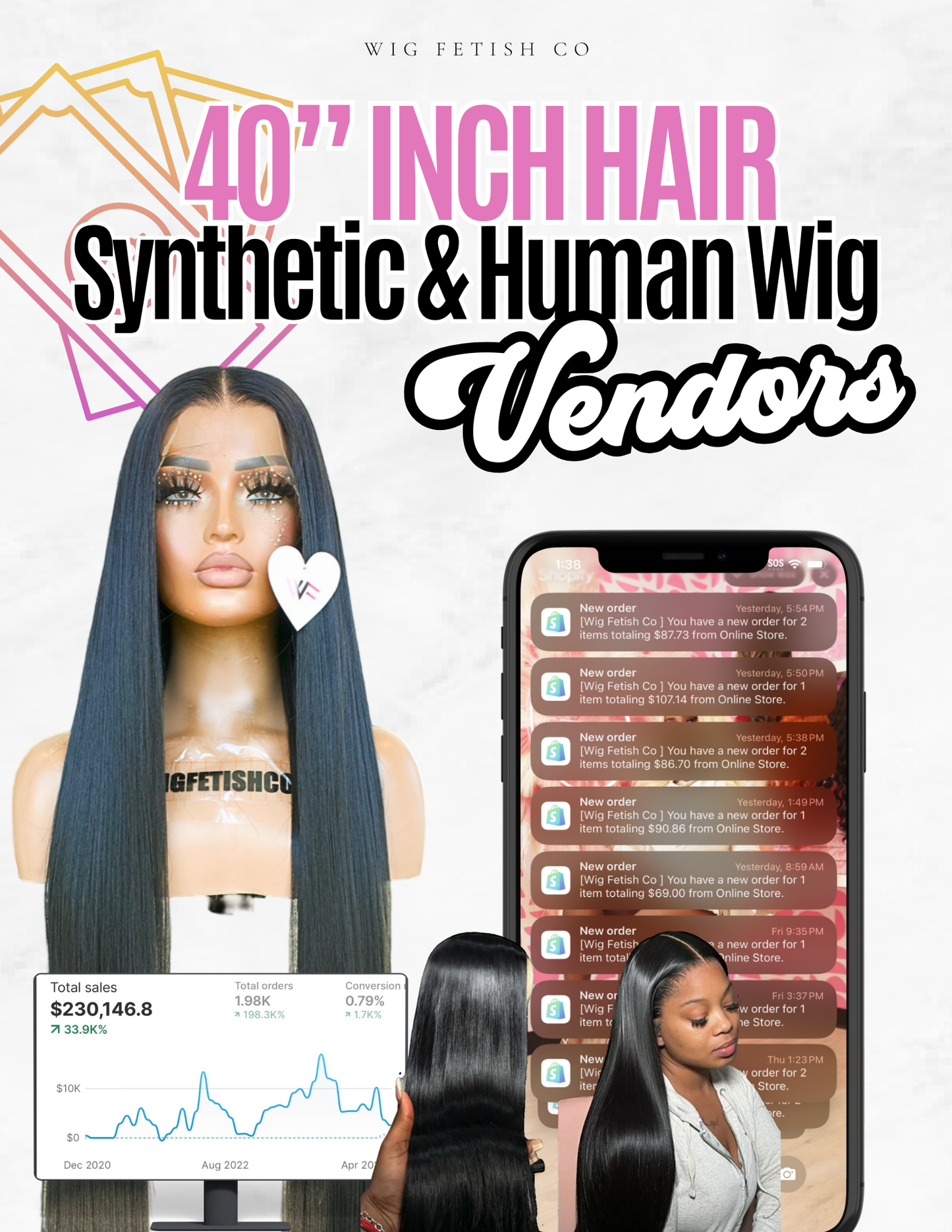 Ultimate Luxury 40” Inch Human & Synthetic Wigs Vendor List