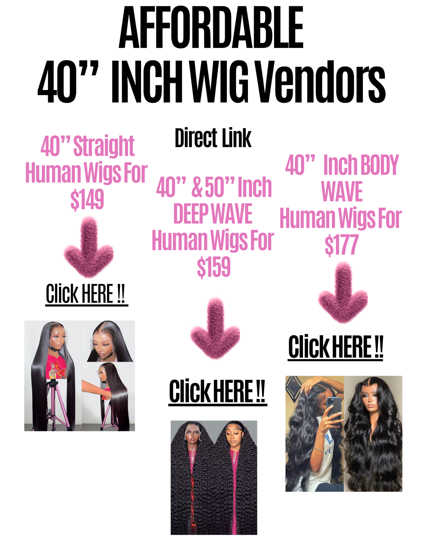 Ultimate Luxury 40” Inch Human & Synthetic Wigs Vendor List