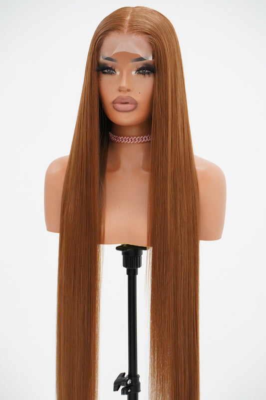 BROWN 4x4 GLUELESS CLOSURE WIG 38-Inch Long High Quality Blend Wig - Heat-Resistant, Luxury Long Wig for Glamorous Styling