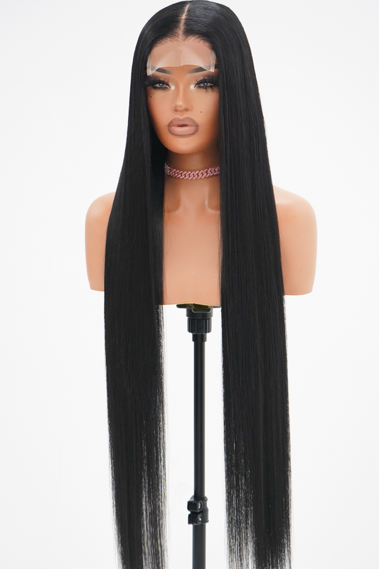BLACK 4x4 GLUELESS CLOSURE WIG 38-Inch Long High Quality Blend Wig - Heat-Resistant, Luxury Long Wig for Glamorous Styling