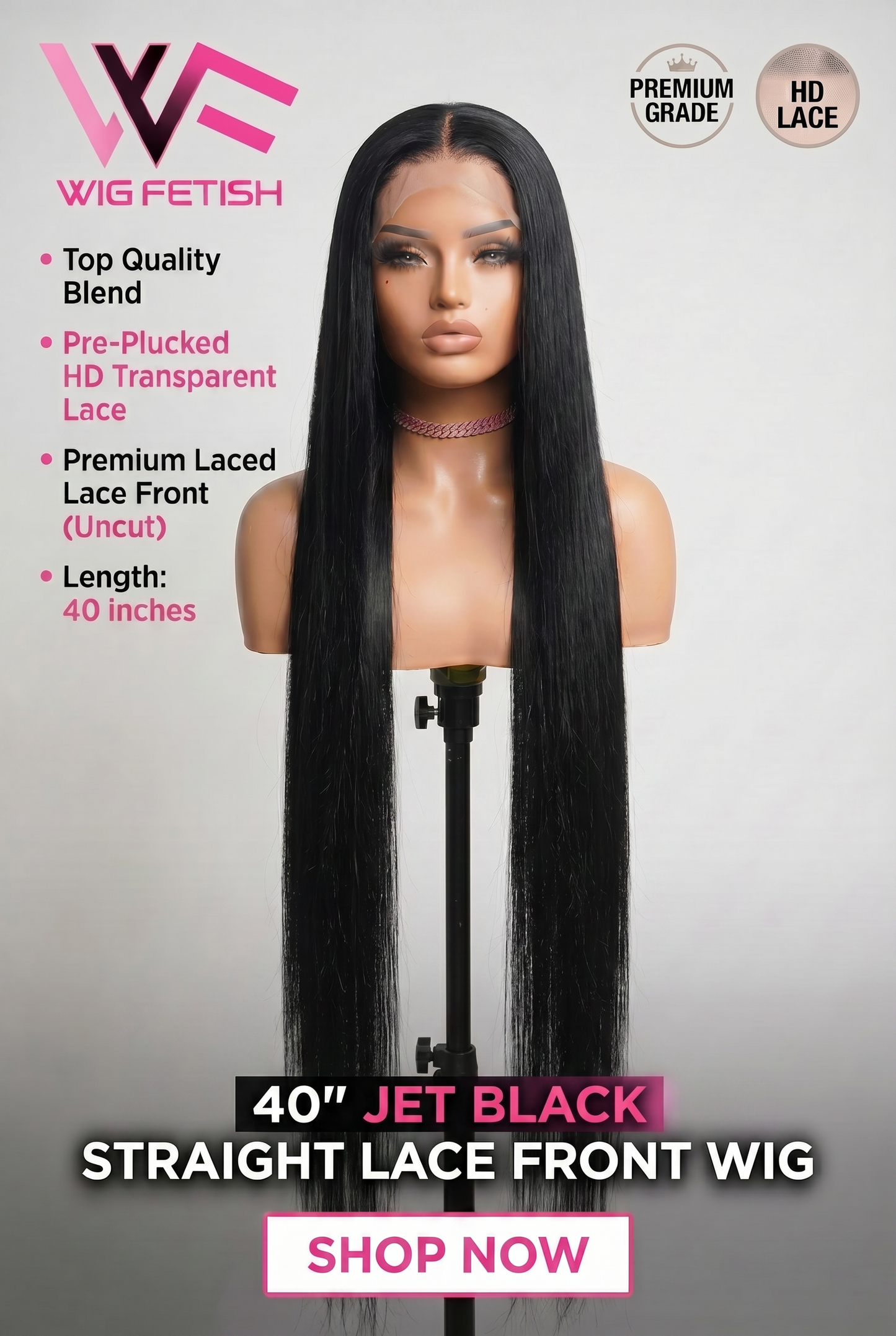BLACK 13x6 40-Inch Lace Frontal Human Fiber Blend Wig - Heat-Resistant, Luxury Long Wig for Glamorous Styling READY TO SHIP