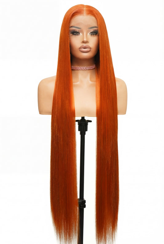 ORANGE 13x6 40-Inch Lace Frontal Premium Fiber Blend Wig - Heat-Resistant, Luxury Long Wig for Glamorous Styling